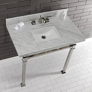 Kingston Brass KVPB36MSQ6 Monarch 36-Inch Carrara Marble Console Sink, Marble White/Polished Nickel