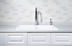 Gourmetier GT33229D2 Petra Galley 33-Inch Cast Iron Double Bowl Drop-In Kitchen Sink, 2-Hole, White