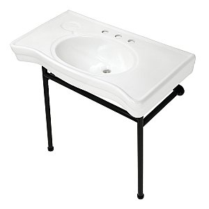 Fauceture VPB28140W80 Bristol 36" Ceramic Console Sink with Stainless Steel Legs, White/Matte Black