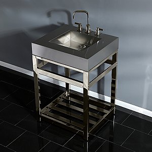 Kingston Brass KVSP2522A6 Fauceture 25" Stainless Steel Sink with Steel Console Sink Base, Brushed/Polished Nickel