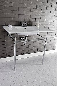 Kingston Brass KVPB37227W4CP Edwardian 37-Inch Console Sink with Brass Legs (4-Inch, 3 Hole), White/Polished Chrome
