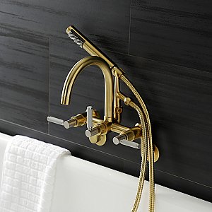 Aqua Vintage AE8157DKL Kaiser 7-Inch Adjustable Wall Mount Clawfoot Tub Faucet, Brushed Brass