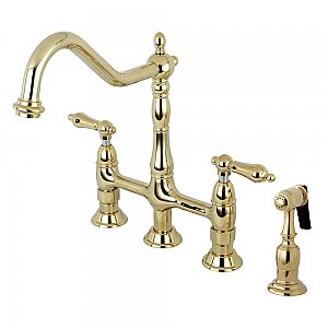 Kingston Brass KS1272ALBS Heritage Bridge Kitchen Faucet with Brass Sprayer, Polished Brass