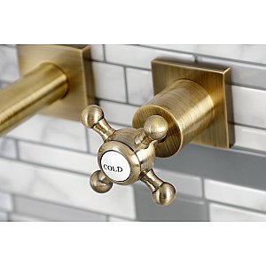 Kingston Brass KS6123BX Metropolitan Two-Handle Wall Mount Bathroom Faucet, Antique Brass