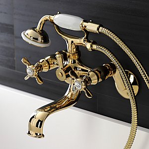Kingston Brass KS246PB Essex Wall Mount Clawfoot Tub Faucet with Hand Shower, Polished Brass