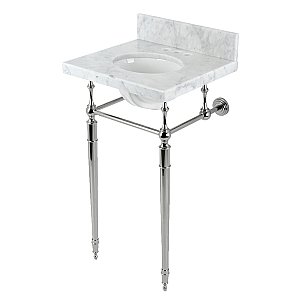 Kingston Brass KVPB1917M346ST Edwardian 19" Carrara Marble Console Sink with Brass Legs (4" Faucet Drillings), Marble White/Polished Nickel