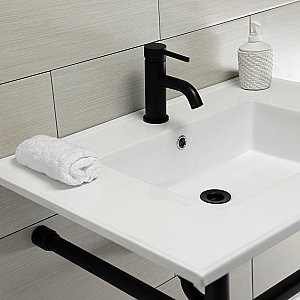 Kingston Brass KVPB3122710 Dreyfuss 31" Console Sink with Stainless Steel Legs (Single Faucet Hole), White/Matte Black