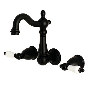 Kingston Brass KS1220PL Heritage Wall Mount Bathroom Faucet, Matte Black