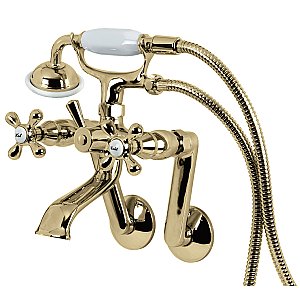 Kingston Brass KS269PB Kingston Tub Wall Mount Clawfoot Tub Faucet with Hand Shower, Polished Brass
