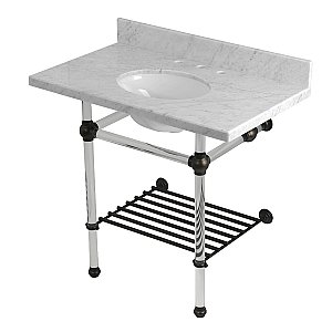Kingston Brass KVPB36MAB5 Templeton 36" Console Sink with Acrylic Legs (8-Inch, 3 Hole), Carrara Marble/Oil Rubbed Bronze