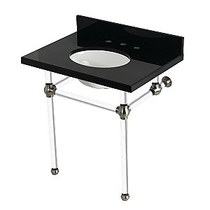 Kingston Brass KVPK3030KA8 Templeton 30" Black Granite Console Sink with Acrylic Legs (8-Inch - 3-Hole) - Black Granite/Brushed Nickel