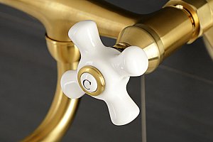 Kingston Brass KS616SB Wall Mount Bathroom Faucet, Brushed Brass