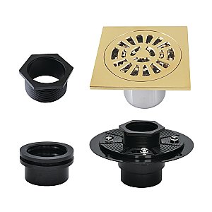 Kingston Brass BSFK4267PB Watercourse 4" Square Brass Shower Drain, Polished Brass