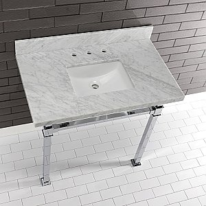 Kingston Brass KVPB36MSQ1 Monarch 36-Inch Carrara Marble Console Sink, Marble White/Polished Chrome