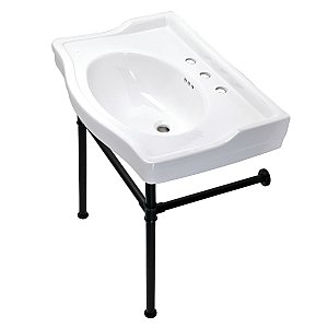 Kingston Brass VPB33080ST Victorian 30" Ceramic Console Sink with Stainless Steel Legs (8-Inch - 3-Hole) - Matte Black