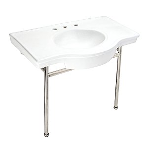 Fauceture VPB28140W8PN Manchester 37" Ceramic Console Sink with Stainless Steel Legs, White/Polished Nickel