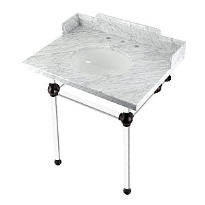 Kingston Brass LMS30MA5 Pemberton 30" Carrara Marble Console Sink with Acrylic Legs, Marble White/Oil Rubbed Bronze