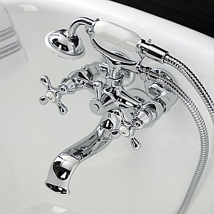 Kingston Brass KS225C Kingston Wall Mount Clawfoot Tub Faucet with Hand Shower, Polished Chrome