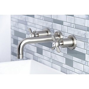 Kingston Brass KS8128BEX Essex 2-Handle 8 in. Wall Mount Bathroom Faucet, Brushed Nickel