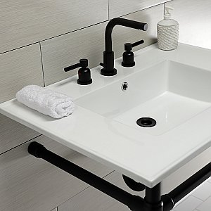 Kingston Brass KVPB31227W80 Dreyfuss 31" Console Sink with Stainless Steel Legs (8-Inch, 3 Hole), White/Matte Black