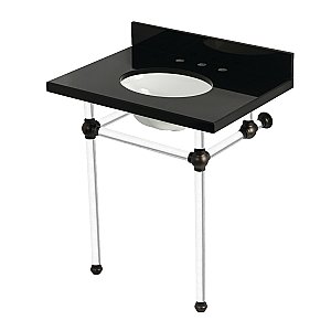 Kingston Brass KVPK30KA5 Templeton 30" Black Granite Console Sink with Acrylic Legs (8-Inch - 3-Hole) - Black Granite/Oil Rubbed Bronze