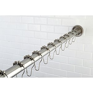 Kingston Brass KSR608 Edenscape 60"-72" Stainless Steel Adjustable Tension Shower Curtain Rod with Rings - Brushed Nickel