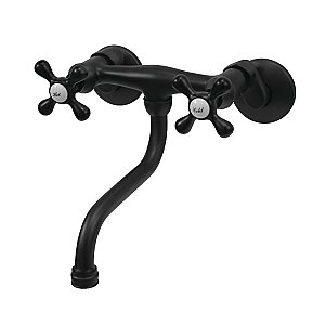 Kingston Brass KS216MB Kingston Two Handle Wall Mount Bathroom Faucet, Matte Black