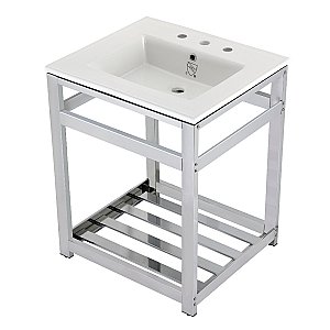 Kingston Brass VWP2522W8A1 Quadras 25-Inch Ceramic Console Sink (8-Inch, 3-Hole), White/Chrome