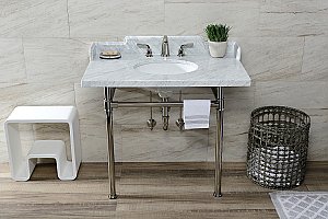 Kingston Brass LMS3622M86ST Wesselman 36" Carrara Marble Console Sink with Stainless Steel Legs, Marble White/Polished Nickel