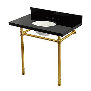 Kingston Brass KVPK36228K387 Imperial 36" Black Granite Console Sink with Stainless Steel Legs (8-Inch - 3-Hole) - Black Granite/Brushed Brass