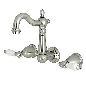 Kingston Brass KS1228PL Heritage Wall Mount Bathroom Faucet, Brushed Nickel