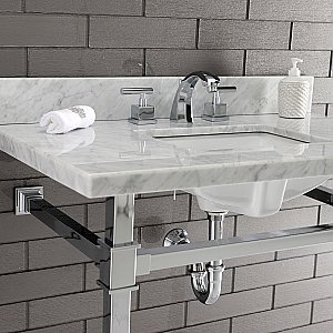 Kingston Brass KVPB36MSQ1 Monarch 36-Inch Carrara Marble Console Sink, Marble White/Polished Chrome