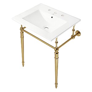 Fauceture KVPB24187W8BB Edwardian 24" Console Sink with Brass Legs (8-Inch, 3 Hole), White/Brushed Brass