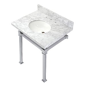 Kingston Brass KVPB30MOQ1 Monarch 30-Inch Carrara Marble Console Sink, Marble White/Polished Chrome
