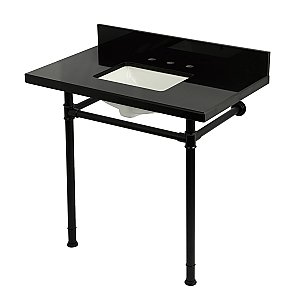 Kingston Brass KVPK36227K380 Imperial 36" Black Granite Console Sink with Stainless Steel Legs (8-Inch - 3-Hole) - Black Granite/Matte Black