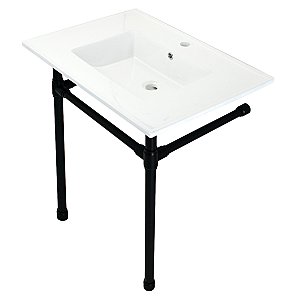 Kingston Brass KVPB3122710 Dreyfuss 31" Console Sink with Stainless Steel Legs (Single Faucet Hole), White/Matte Black