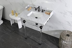 Kingston Brass LMS30MASQ5 Pemberton 30" Carrara Marble Console Sink with Acrylic Legs, Marble White/Oil Rubbed Bronze