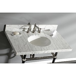 Kingston Brass KVPB3630MB6 Templeton 36" x 22" Carrara Marble Vanity Top with Brass Console Legs, Carrara Marble/Polished Nickel