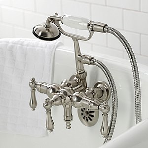 Kingston Brass CA19T8 Vintage 3-3/8" Tub Wall Mount Clawfoot Tub Faucet with Hand Shower, Brushed Nickel