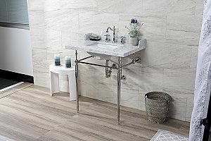 Kingston Brass LMS3022M8SQ6 Habsburg 30" Carrara Marble Console Sink with Brass Legs, Marble White/Polished Nickel