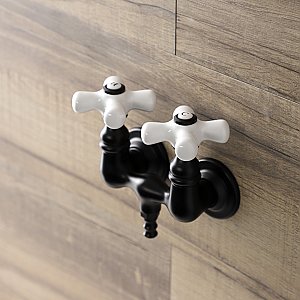 Kingston Brass AE39T0 Aqua Vintage 3-3/8 Inch Wall Mount Tub Faucet, Matte Black