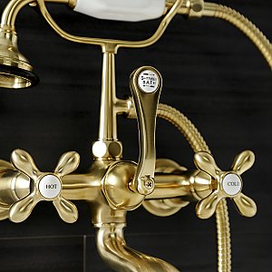Kingston Brass AE557T7 Aqua Vintage 7-Inch Wall Mount Tub Faucet with Hand Shower, Brushed Brass
