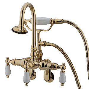 Kingston Brass CC305T2 Vintage Adjustable Center Wall Mount Tub Faucet, Polished Brass