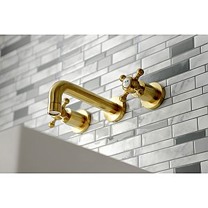 Kingston Brass KS8127BX Metropolitan 2-Handle 8 in. Wall Mount Bathroom Faucet, Brushed Brass