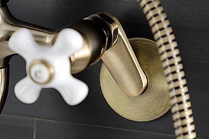 Kingston Brass KS266PXAB Kingston Wall Mount Clawfoot Tub Faucet with Hand Shower, Antique Brass