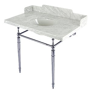 Kingston Brass LMS3622M81 Habsburg 36" Carrara Marble Console Sink with Brass Legs, Marble White/Polished Chrome