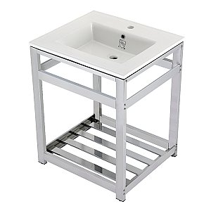 Kingston Brass VWP2522A1 Quadras 25-Inch Ceramic Console Sink (1-Hole), White/Chrome