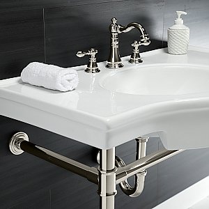 Kingston Brass VPB1376ST Templeton 37" Ceramic Console Sink with Stainless Steel Legs, White/Polished Nickel