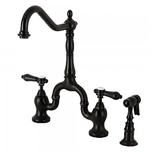 Kingston Brass KS7750BALBS Heirloom Bridge Kitchen Faucet with Brass Sprayer, Matte Black