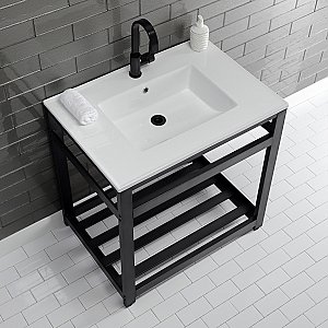 Kingston Brass VWP3122A0 Quadras 31-Inch Ceramic Console Sink (1-Hole), White/Matte Black